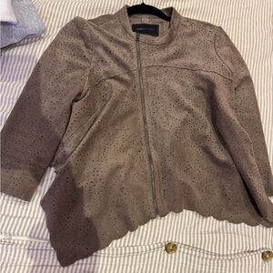 BCBGMaxAzria Taupe Perforated Suede Blazer